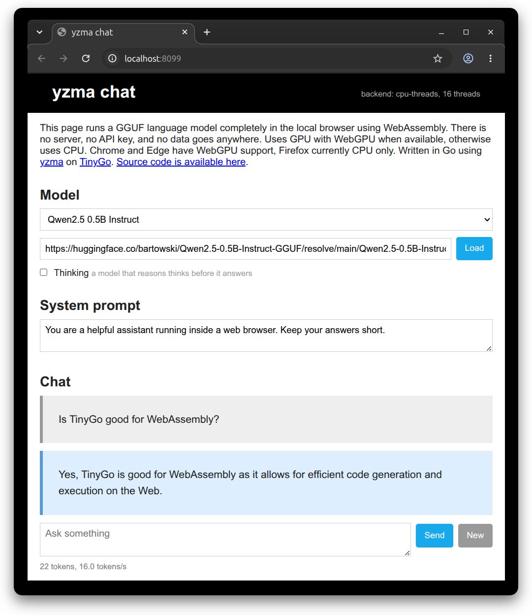 A chat with a model in a browser
